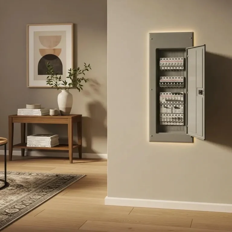 Modern electrical panel in a home setting, highlighting safety and functionality
