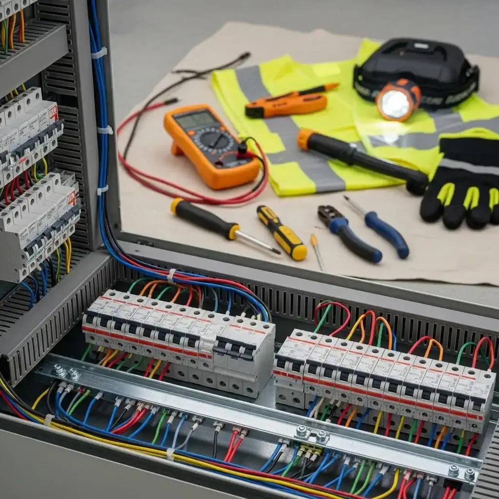 Close-up of a modern electrical panel upgrade showcasing wiring and breakers