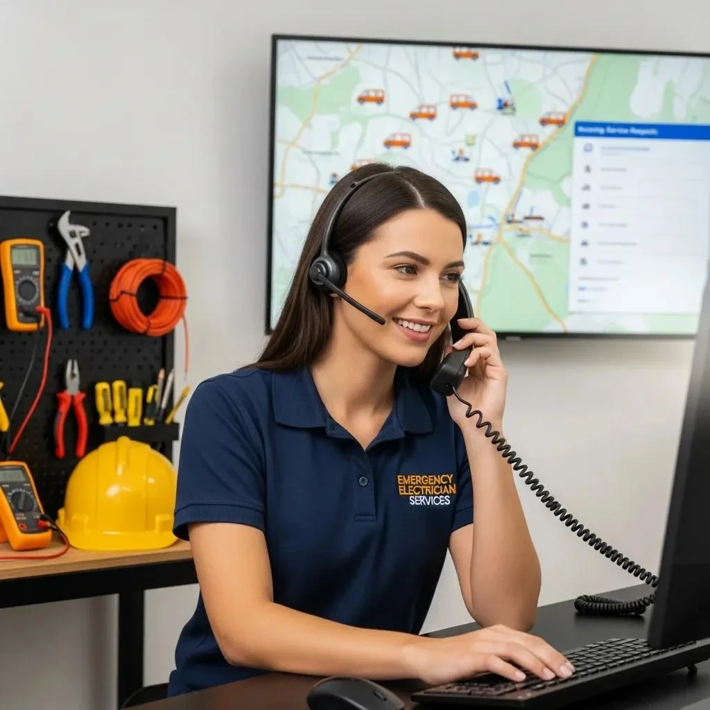 Customer service representative assisting clients for emergency electrician services