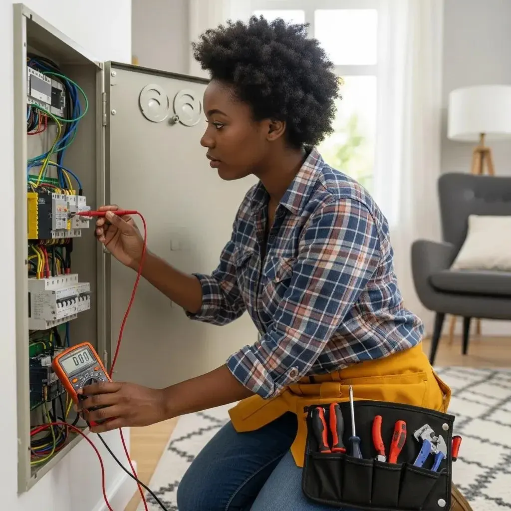 Electrician using a multimeter to diagnose home electrical issues