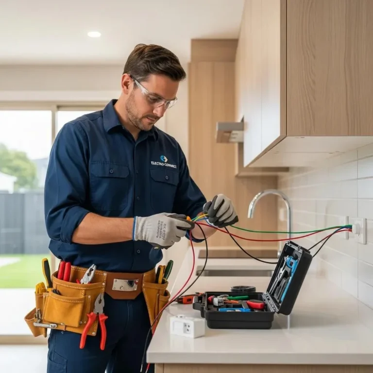 Electrician working on residential electrical wiring in Fresno