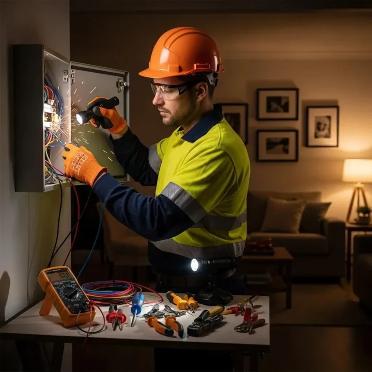 Emergency electrician working on a residential electrical panel in Fresno