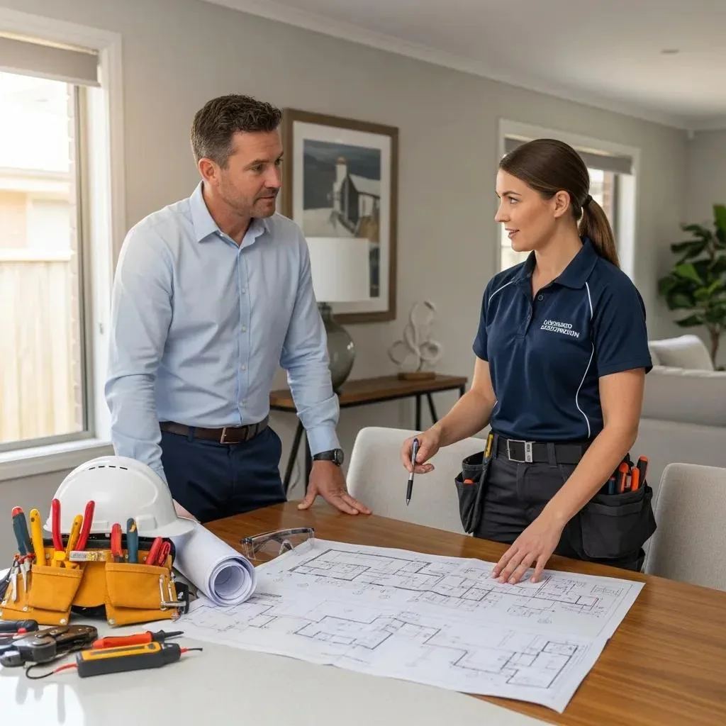 Homeowner consulting with a licensed electrician about rewiring options