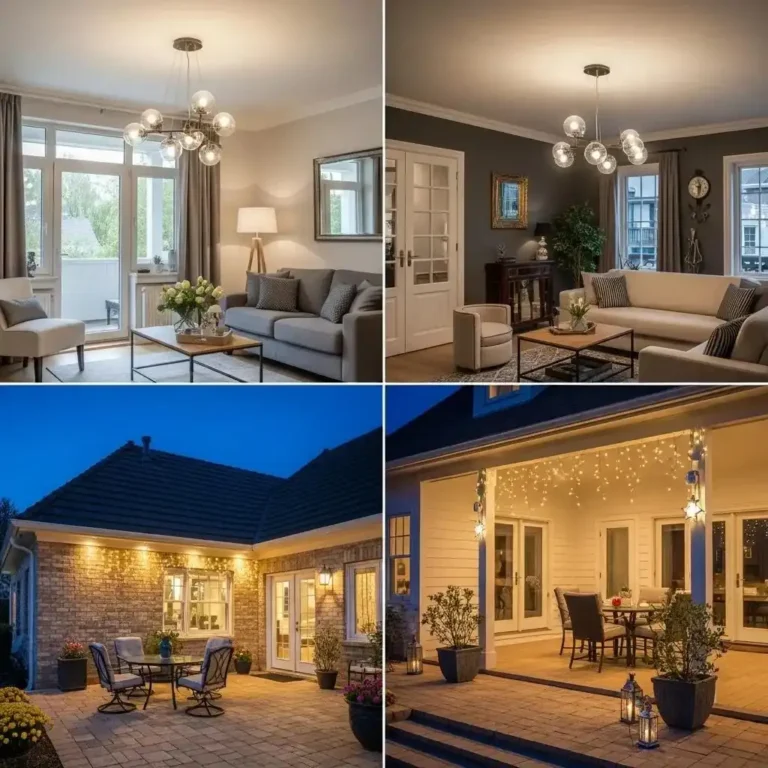 Indoor and outdoor lighting installations enhancing a residential space