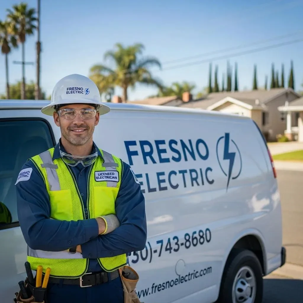 Licensed electrician in Fresno ready to provide residential electrical services in a neighborhood