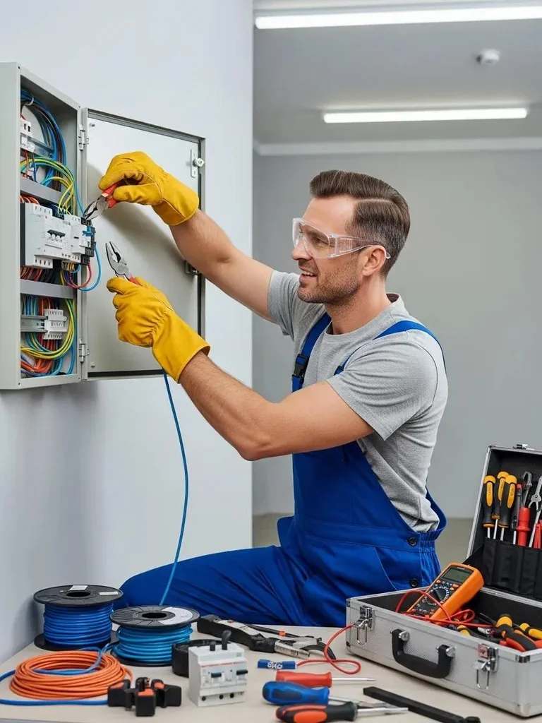 Licensed electrician upgrading a residential electrical panel in a modern home