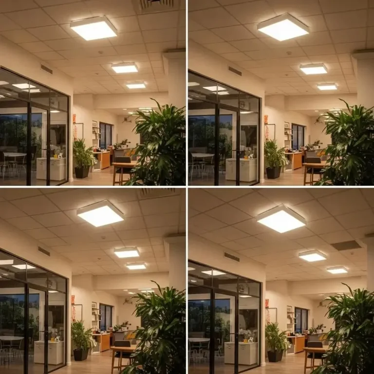 Modern commercial space with energy-efficient LED lighting showcasing transformation and benefits