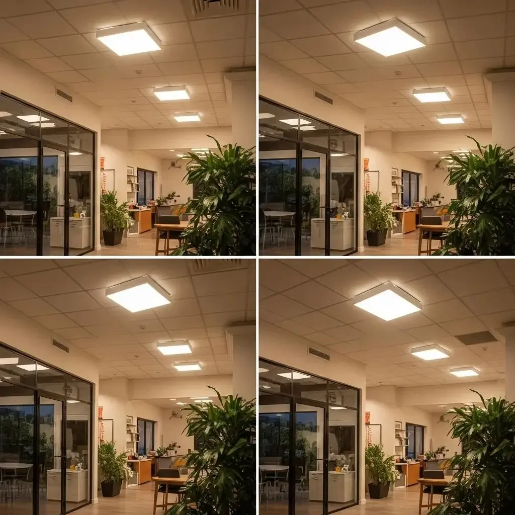 Modern commercial space with energy-efficient LED lighting showcasing transformation and benefits