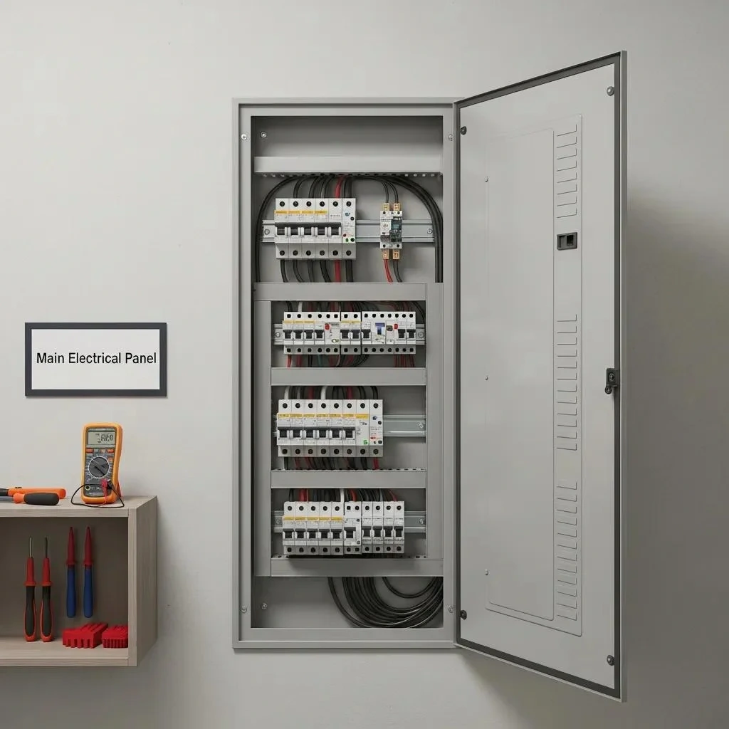 Modern electrical panel showcasing advanced safety features and capacity for modern electrical loads