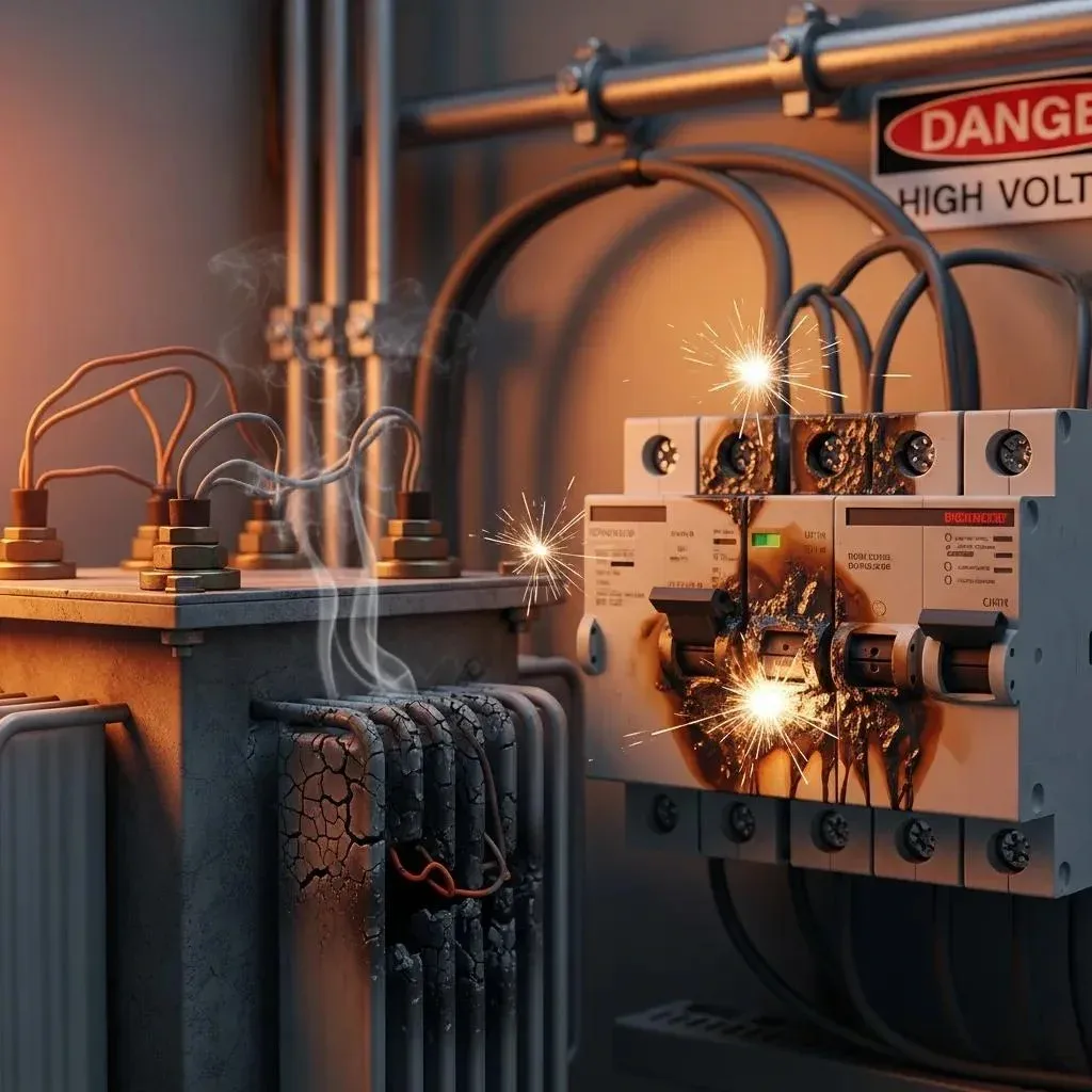 Overheated electrical components showing the risk from unbalanced loads in commercial buildings