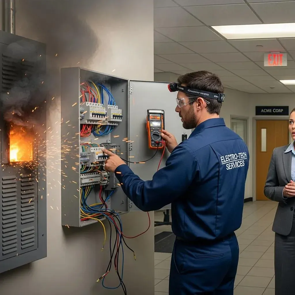 Examples of commercial electrical emergency situations in a business setting